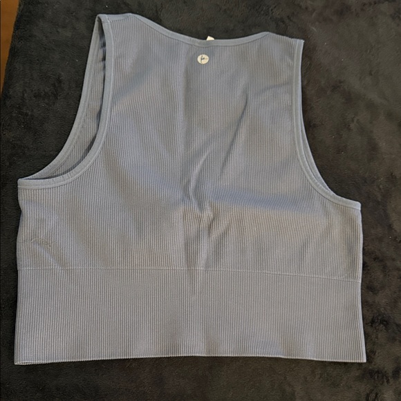 Blue Ribbed Crop workout Top - Picture 2 of 3